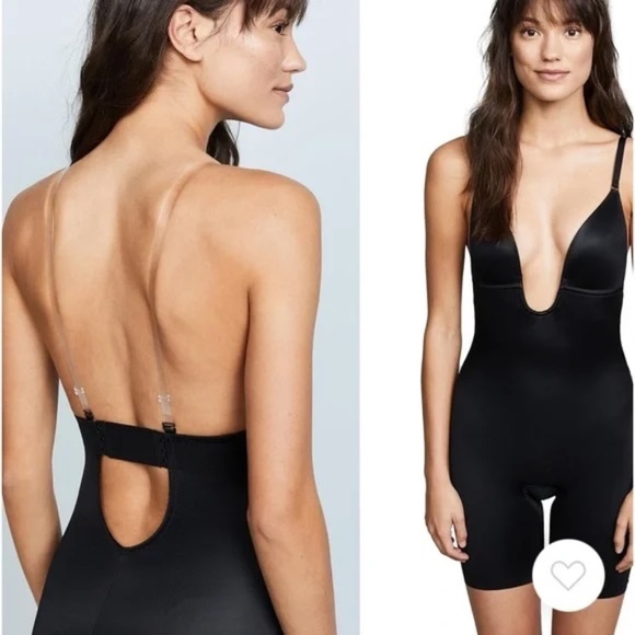 Skims Deep Plunge Shapewear Mid Thigh Bodysuit Black NWT NEW Small Onyx - Picture 6 of 7